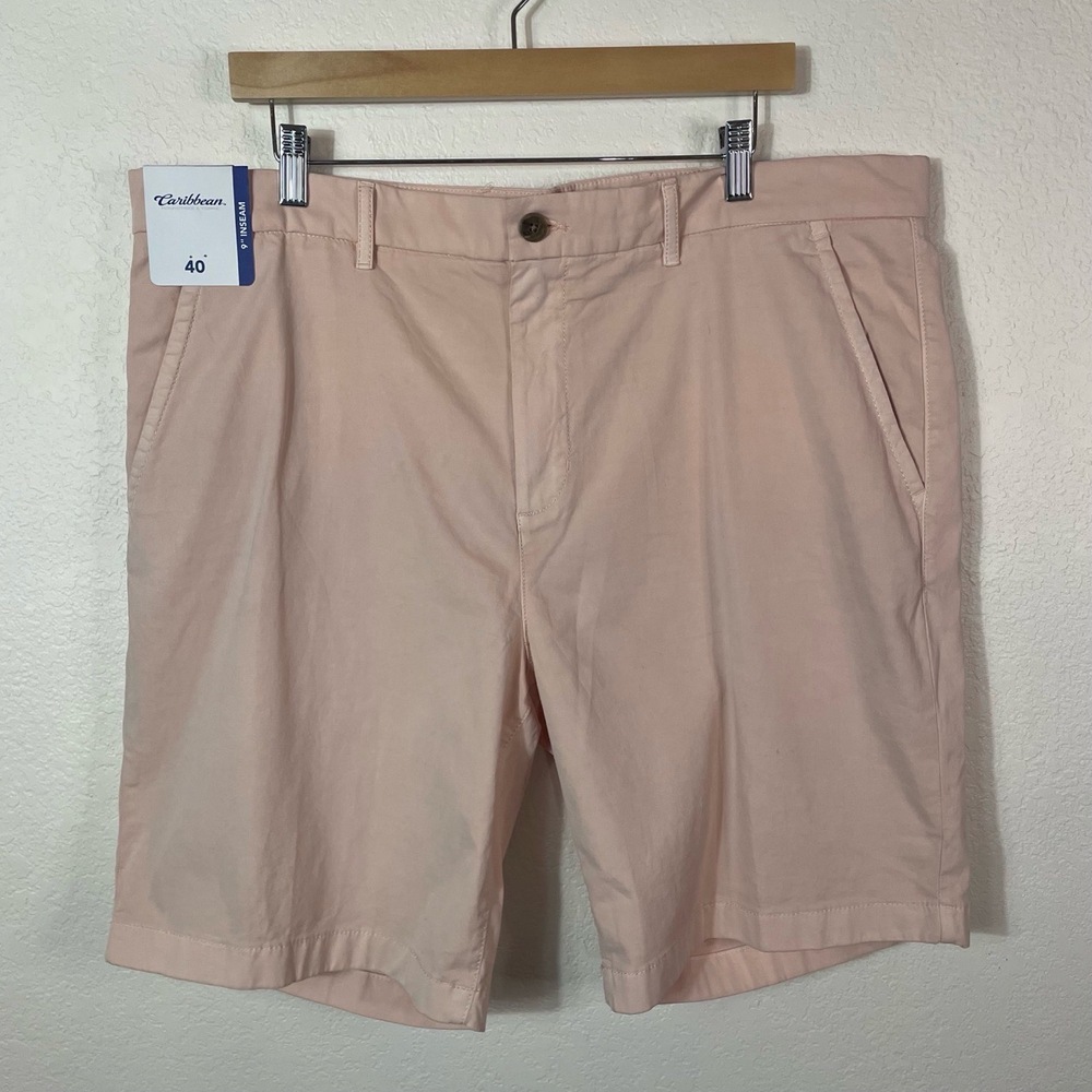 Roundtree & Yorke Carribean Chino Flat 9” Shorts Pink Peach Sz 40 NWT Vacation